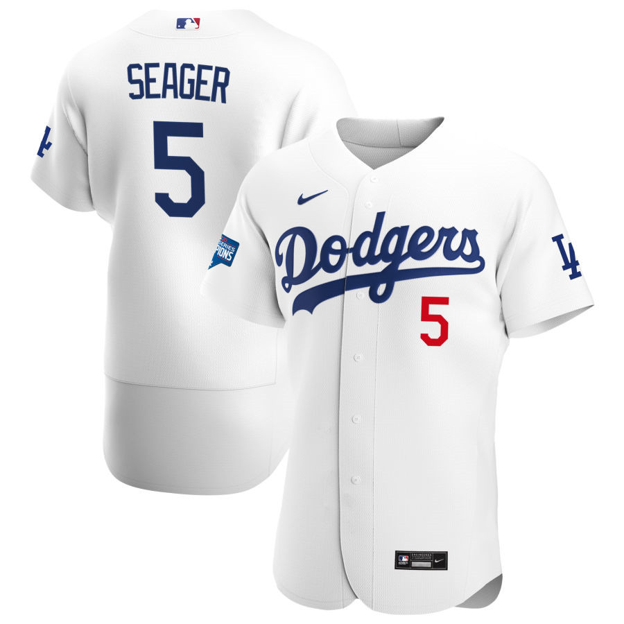Men's Los Angeles Dodgers #5 Corey Seager White 2020 World Series Champions Patch MLB Sttiched Jersey Men's Los Angeles Dodgers #5 Corey Seager White 2020 World Series Champions Patch MLB Sttiched Jersey