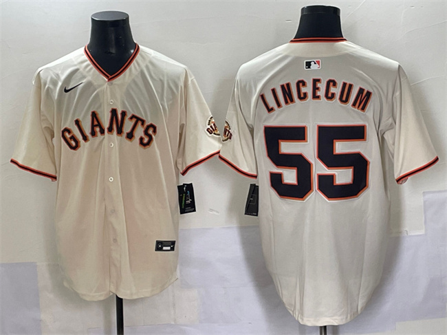 Men's San Francisco Giants #55 Tim Lincecum Cream 2024 Home Limited Stitched Baseball Jersey Men's San Francisco Giants #55 Tim Lincecum Cream 2024 Home Limited Stitched Baseball Jersey