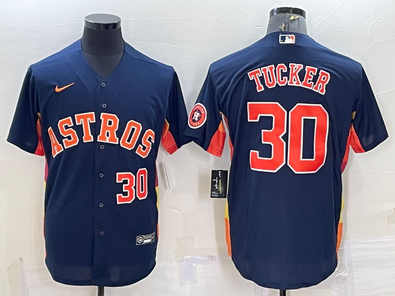 Men's Houston Astros #30 Kyle Tucker Navy With Path Cool Base Stitched Jersey Men's Houston Astros #30 Kyle Tucker Navy With Path Cool Base Stitched Jersey