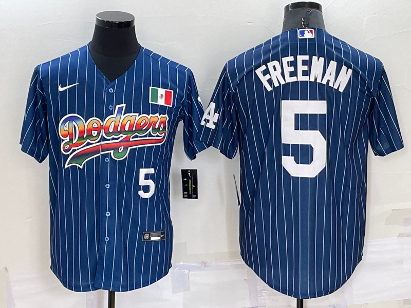 Men's Los Angeles Dodgers #5 Freddie Freeman Navy Mexico Rainbow Cool Base Stitched Baseball Jersey Men's Los Angeles Dodgers #5 Freddie Freeman Navy Mexico Rainbow Cool Base Stitched Baseball Jersey