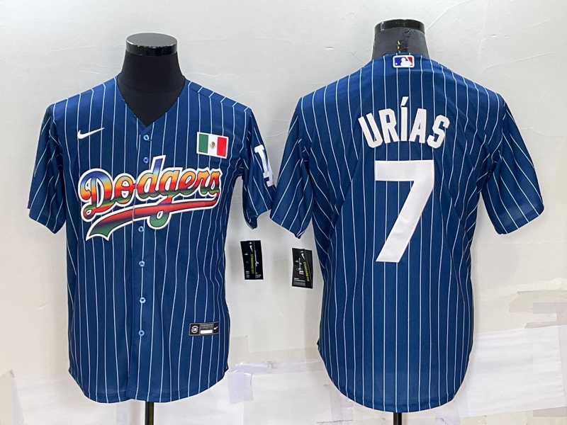 Men's Los Angeles Dodgers #7 Julio Urias Navy Mexico Rainbow Cool Base Stitched Baseball Jersey Men's Los Angeles Dodgers #7 Julio Urias Navy Mexico Rainbow Cool Base Stitched Baseball Jersey