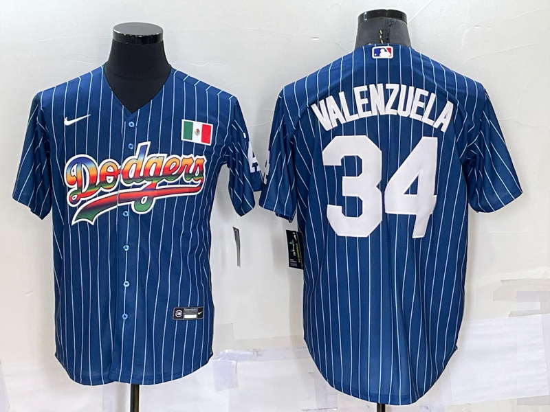 Men's Los Angeles Dodgers #34 Toro Valenzuela Navy Mexico Rainbow Cool Base Stitched Baseball Jersey Men's Los Angeles Dodgers #34 Toro Valenzuela Navy Mexico Rainbow Cool Base Stitched Baseball Jersey