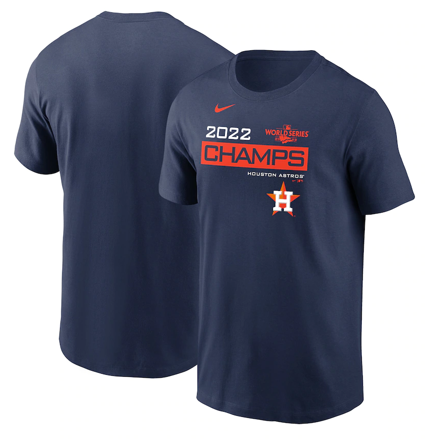 Men's Houston Astros Navy 2022 World Series Champions Champion Logo T-Shirt Men's Houston Astros Navy 2022 World Series Champions Champion Logo T-Shirt
