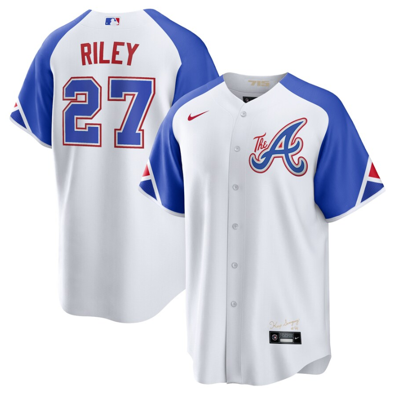 Men's Atlanta Braves #27 Austin Riley White 2023 City Connect Cool Base Stitched Baseball Jersey Men's Atlanta Braves #27 Austin Riley White 2023 City Connect Cool Base Stitched Baseball Jersey