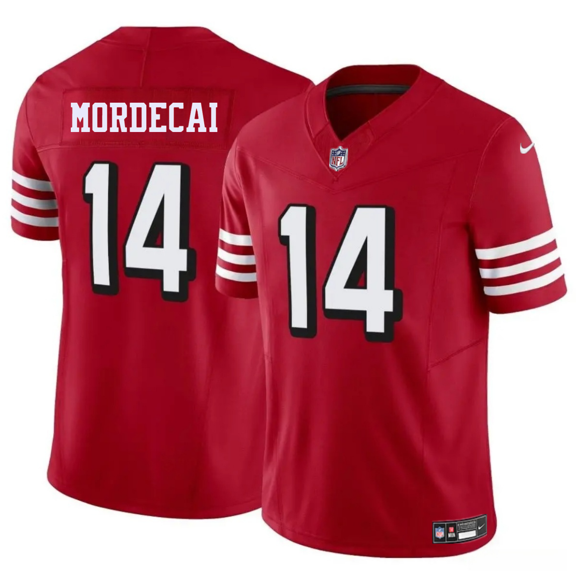 Men's San Francisco 49ers #14 Tanner Mordecai New Red 2025 F.U.S.E. Vapor Untouchable Limited Stitched Football Jersey Men's San Francisco 49ers #14 Tanner Mordecai New Red 2025 F.U.S.E. Vapor Untouchable Limited Stitched Football Jersey