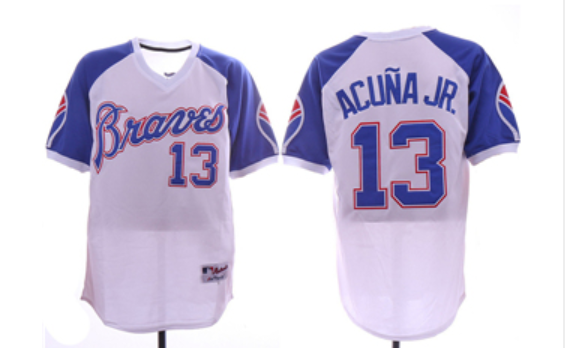 Men's Atlanta Braves #13 Ronald Acuna Jr. White 1974 Turn Back the Clock Jersey