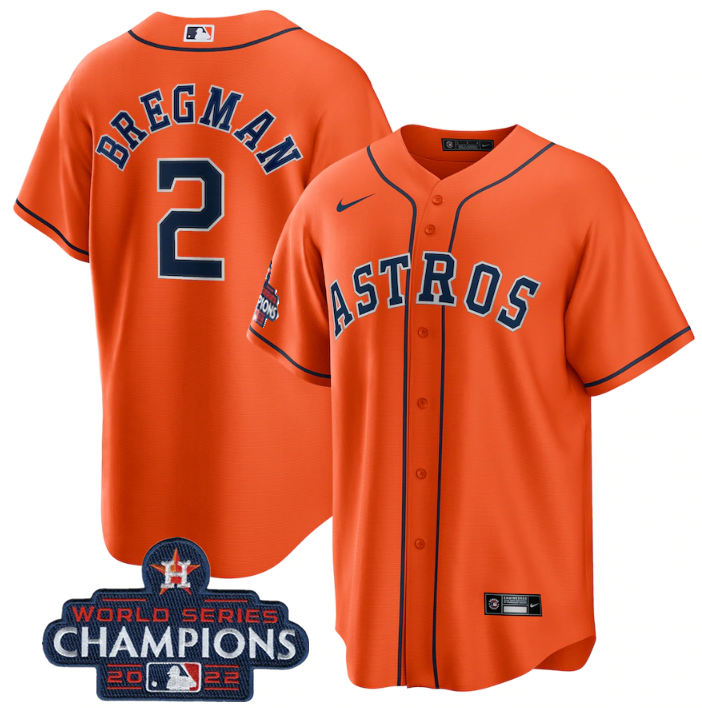 Men's Houston Astros #2 Alex Bregman Orange 2022 World Series Champions Home Stitched Baseball Jersey Men's Houston Astros #2 Alex Bregman Orange 2022 World Series Champions Home Stitched Baseball Jersey