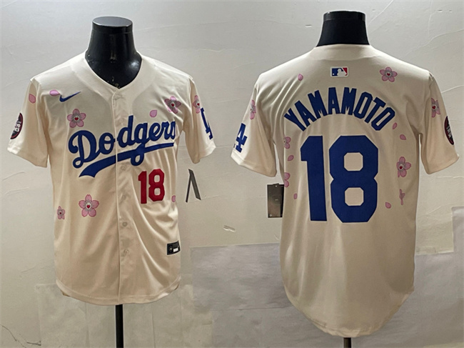 Men's Los Angeles Dodgers #18 Yoshinobu Yamamoto Cream 2025 Tokyo Series Limited Stitched Baseball Jersey Men's Los Angeles Dodgers #18 Yoshinobu Yamamoto Cream 2025 Tokyo Series Limited Stitched Baseball Jersey