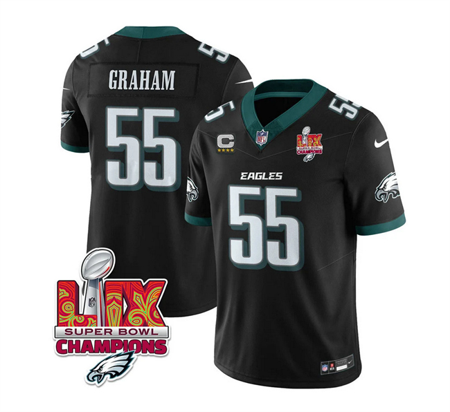 Men's Philadelphia Eagles #55 Brandon Graham Black 2025 Eagles Logo Super Bowl LIX Patch And 4-Star C Patch New F.U.S.E. Vapor Limited Stitched Football Jersey Men's Philadelphia Eagles #55 Brandon Graham Black 2025 Eagles Logo Super Bowl LIX Patch And 4-Star C Patch New F.U.S.E. Vapor Limited Stitched Football Jersey