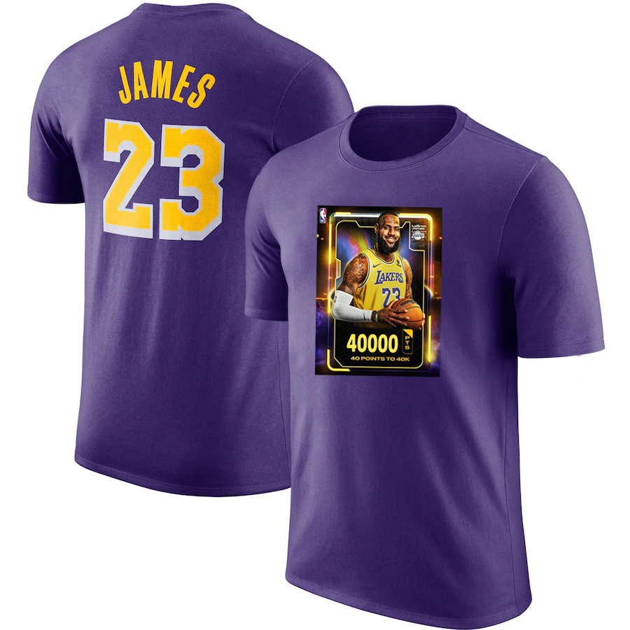 Men's Los Angeles Lakers #23 LeBron James Purple T-Shirt Men's Los Angeles Lakers #23 LeBron James Purple T-Shirt