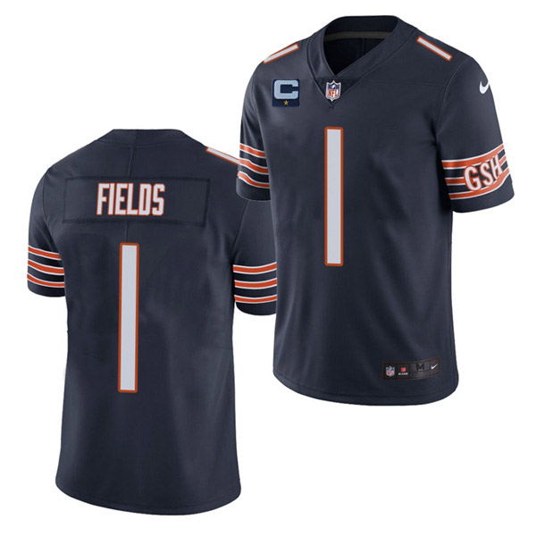 Men's Chicago Bears #1 Justin Fields 2022 Navy With 1-star C Patch Vapor Untouchable Limited Stitched Jersey Men's Chicago Bears #1 Justin Fields 2022 Navy With 1-star C Patch Vapor Untouchable Limited Stitched Jersey