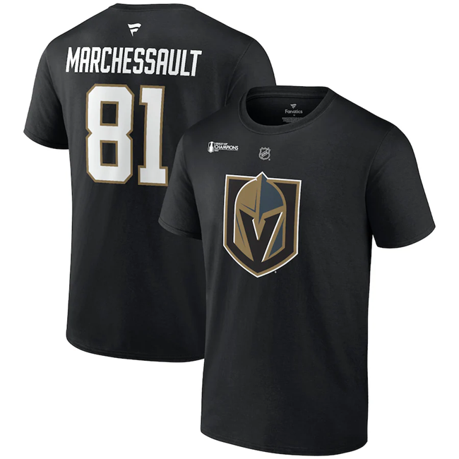 Men's Vegas Golden Knights #81 Jonathan Marchessault Black 2023 Stanley Cup Champions Name & Number T-Shirt Men's Vegas Golden Knights #81 Jonathan Marchessault Black 2023 Stanley Cup Champions Name & Number T-Shirt
