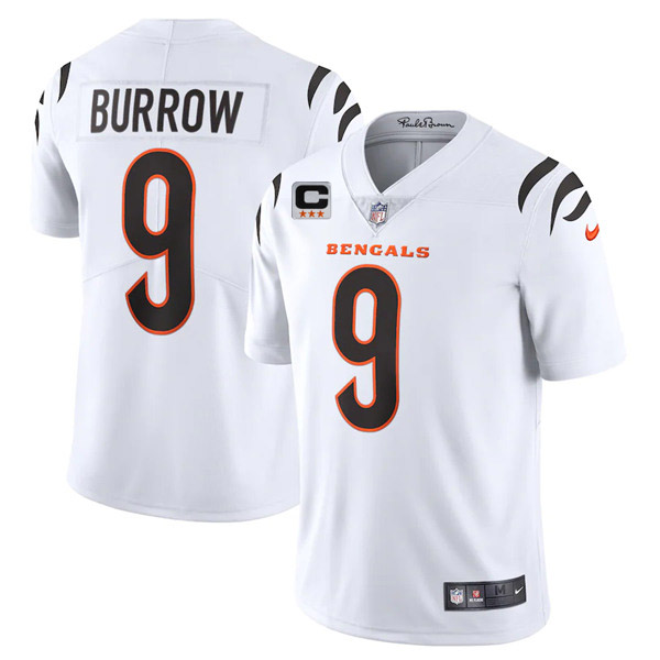 Men's Cincinnati Bengals #9 Joe Burrow 2022 White With 3-star C Patch Vapor Limited Stitched Jersey Men's Cincinnati Bengals #9 Joe Burrow 2022 White With 3-star C Patch Vapor Limited Stitched Jersey
