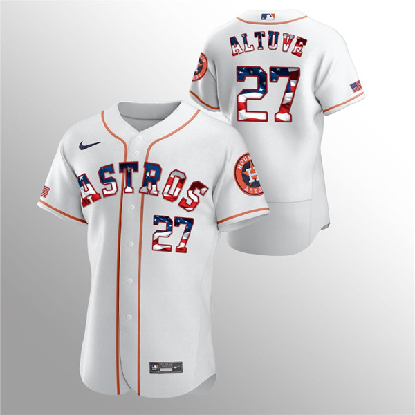 Men's Houston Astros #27 Jose Altuve White MLB 2020 Stars & Stripes Flex Base Stitched Jersey Men's Houston Astros #27 Jose Altuve White MLB 2020 Stars & Stripes Flex Base Stitched Jersey