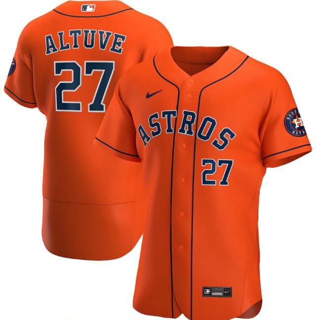 Men's Houston Astros #27 Jose Altuve Orange MLB Flex Base Stitched Jersey Men's Houston Astros #27 Jose Altuve Orange MLB Flex Base Stitched Jersey