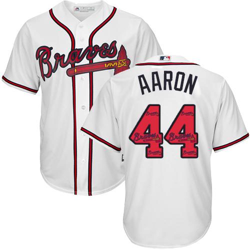 Braves #44 Hank Aaron White Team Logo Fashion Stitched MLB Jersey Braves #44 Hank Aaron White Team Logo Fashion Stitched MLB Jersey