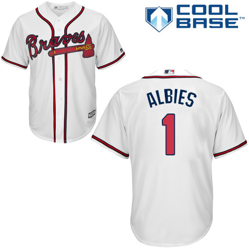 Braves #1 Ozzie Albies White New Cool Base Stitched MLB Jersey Braves #1 Ozzie Albies White New Cool Base Stitched MLB Jersey