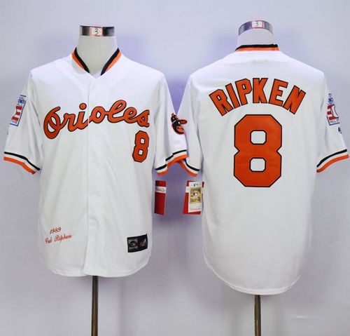Mitchell And Ness 1989 Orioles #8 Cal Ripken White Throwback Stitched MLB Jersey Mitchell And Ness 1989 Orioles #8 Cal Ripken White Throwback Stitched MLB Jersey