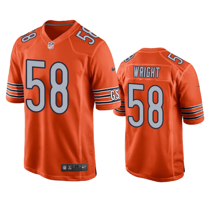 Men's Chicago Bears #58 Darnell Wright Orange Stitched Football Game Jersey Men's Chicago Bears #58 Darnell Wright Orange Stitched Football Game Jersey