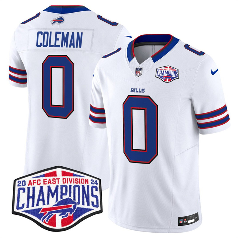Men's Buffalo Bills #0 Keon Coleman White F.U.S.E. 2024 AFC East Division Champions Vapor Limited Stitched Football Jersey Men's Buffalo Bills #0 Keon Coleman White F.U.S.E. 2024 AFC East Division Champions Vapor Limited Stitched Football Jersey