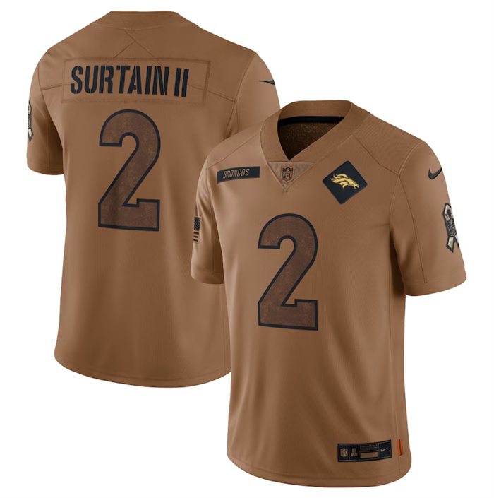 Men's Denver Broncos #2 Patrick Surtain II 2023 Brown Salute To Service Limited Football Jersey Men's Denver Broncos #2 Patrick Surtain II 2023 Brown Salute To Service Limited Football Jersey