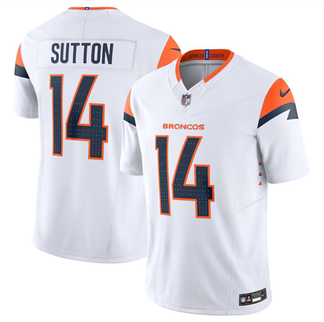 Men's Denver Broncos #14 Courtland Sutton White 2024 F.U.S.E. Vapor Limited Stitched Football Jersey Men's Denver Broncos #14 Courtland Sutton White 2024 F.U.S.E. Vapor Limited Stitched Football Jersey
