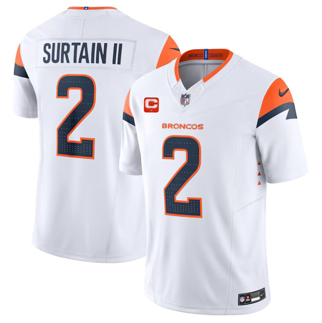 Men's Denver Broncos Custom White 2024 F.U.S.E. Wit 1-Star C Patch Vapor Limited Stitched Football Jersey