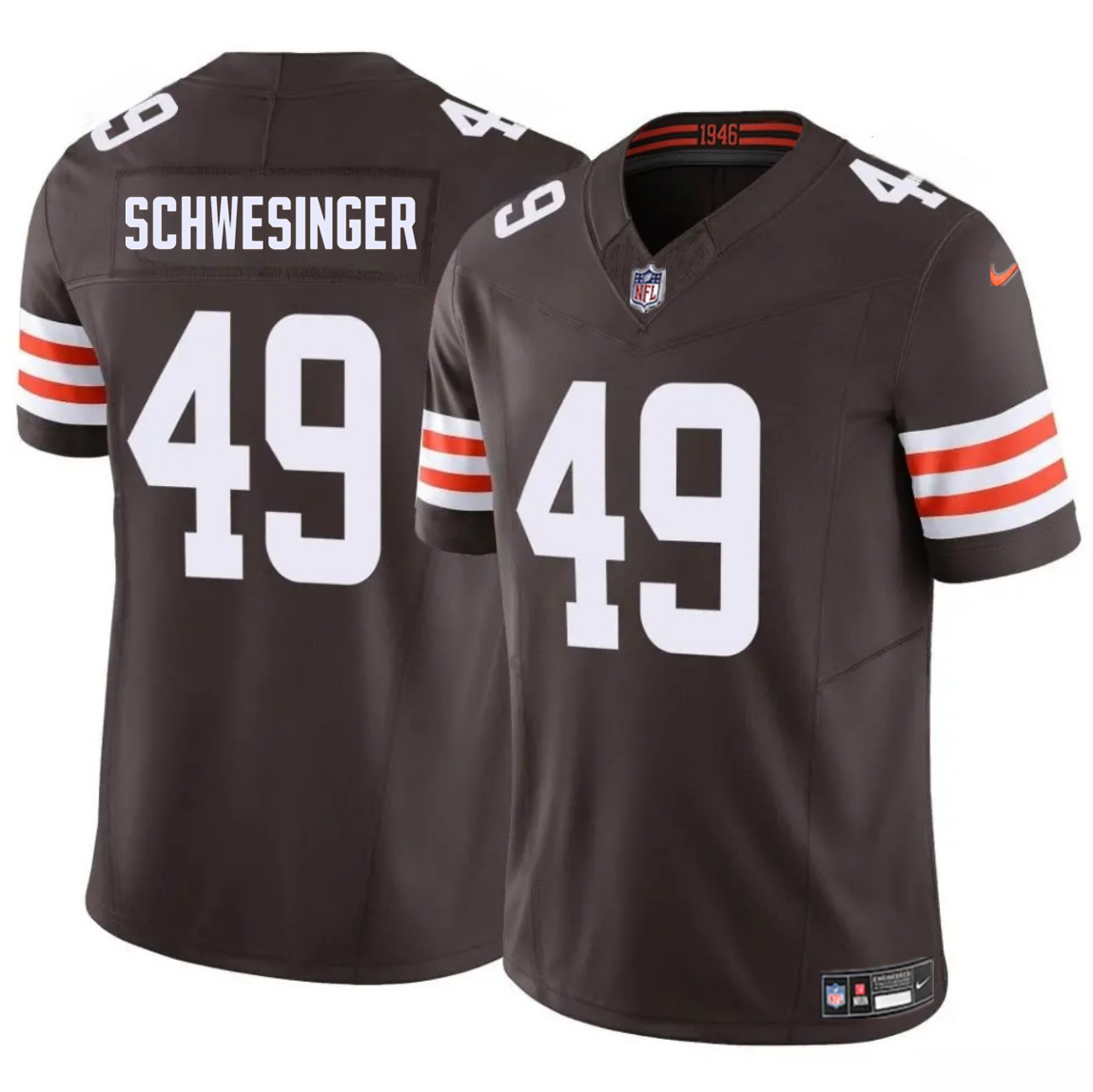 Men's Cleveland Browns #49 Carson Schwesinger Brown 2025 Draft F.U.S.E. Vapor Limited Stitched Football Jersey Men's Cleveland Browns #49 Carson Schwesinger Brown 2025 Draft F.U.S.E. Vapor Limited Stitched Football Jersey