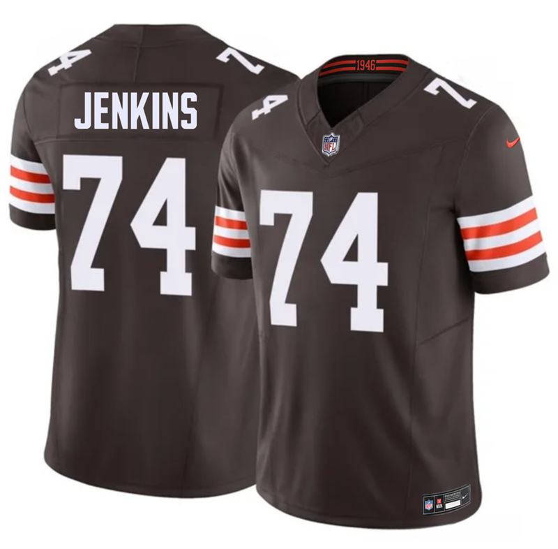 Men's Cleveland Browns #74 Elgton Jenkins Brown 2026 F.U.S.E. Vapor Limited Stitched Football Jersey Men's Cleveland Browns #74 Elgton Jenkins Brown 2026 F.U.S.E. Vapor Limited Stitched Football Jersey