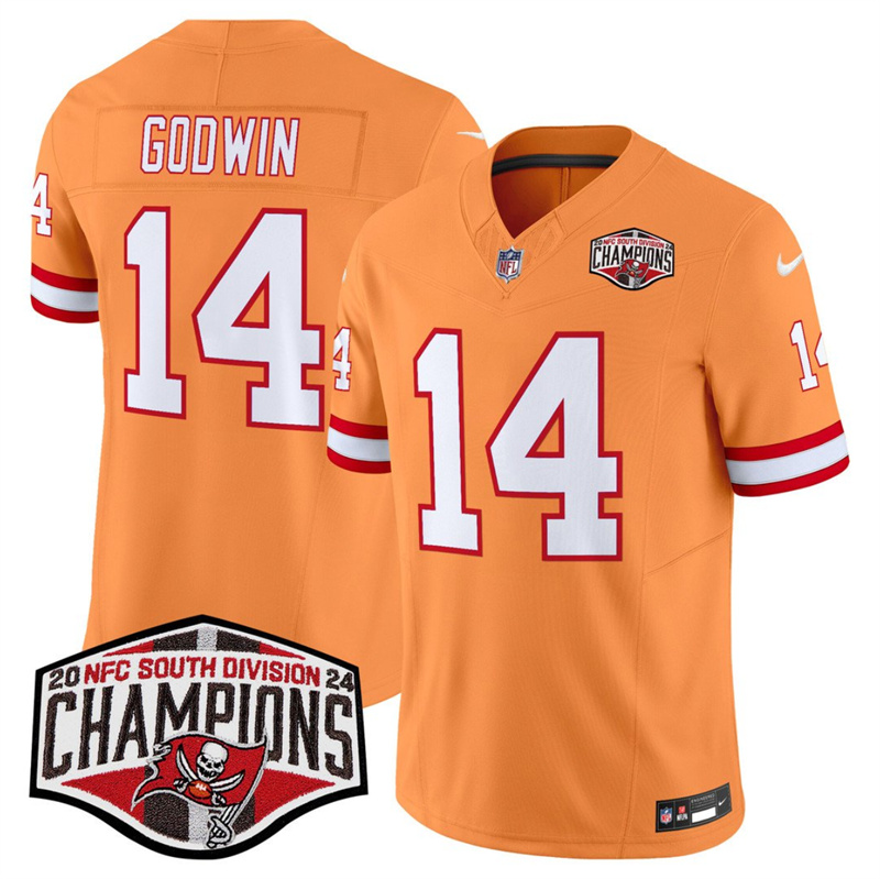 Men's Tampa Bay Buccaneers #14 Chris Godwin Orange F.U.S.E. 2024 NFC South Champions Limited Stitched Jersey Men's Tampa Bay Buccaneers #14 Chris Godwin Orange F.U.S.E. 2024 NFC South Champions Limited Stitched Jersey