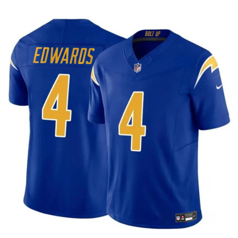 Men's Los Angeles Chargers #4 Gus Edwards Royal 2024 F.U.S.E. Vapor Limited Stitched Football Jersey Men's Los Angeles Chargers #4 Gus Edwards Royal 2024 F.U.S.E. Vapor Limited Stitched Football Jersey