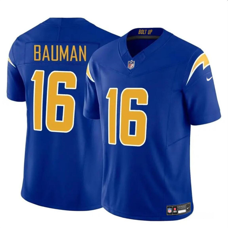 Men's Los Angeles Chargers #16 Casey Bauman Royal 2024 F.U.S.E Vapor Limited Stitched Football Jersey Men's Los Angeles Chargers #16 Casey Bauman Royal 2024 F.U.S.E Vapor Limited Stitched Football Jersey