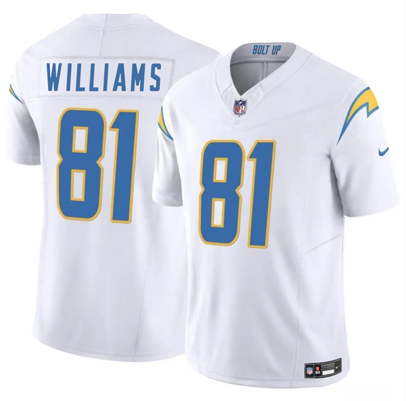 Men's Los Angeles Chargers #81 Mike Williams White 2024 F.U.S.E Vapor Limited Stitched Football Jersey Men's Los Angeles Chargers #81 Mike Williams White 2024 F.U.S.E Vapor Limited Stitched Football Jersey