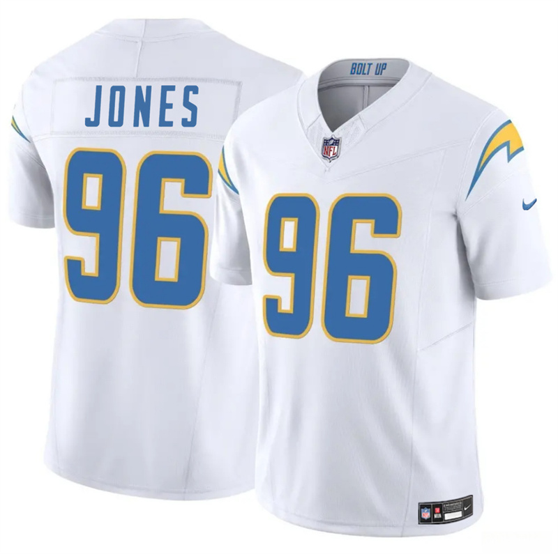 Men's Los Angeles Chargers #96 Naquan Jones White 2024 F.U.S.E Vapor Limited Stitched Football Jersey Men's Los Angeles Chargers #96 Naquan Jones White 2024 F.U.S.E Vapor Limited Stitched Football Jersey