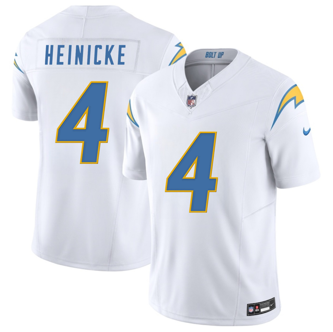 Men's Los Angeles Chargers #4 Taylor Heinicke White 2025 F.U.S.E. Vapor Limited Stitched Football Jersey Men's Los Angeles Chargers #4 Taylor Heinicke White 2025 F.U.S.E. Vapor Limited Stitched Football Jersey