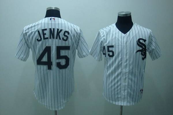 White Sox #45 Bobby Jenks Stitched White Black Strip MLB Jersey White Sox #45 Bobby Jenks Stitched White Black Strip MLB Jersey