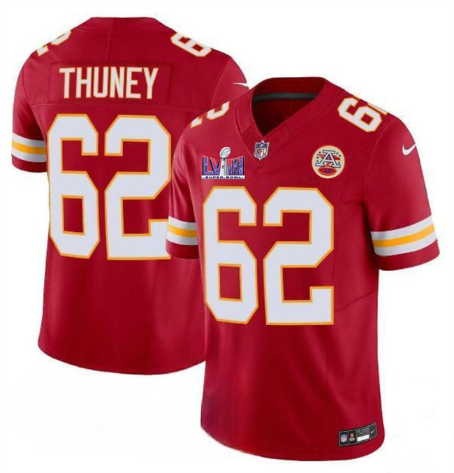 Men's Kansas City Chiefs #62 Joe Thuney Red F.U.S.E. Super Bowl LVIII Patch Vapor Untouchable Limited Stitched Football Jersey Men's Kansas City Chiefs #62 Joe Thuney Red F.U.S.E. Super Bowl LVIII Patch Vapor Untouchable Limited Stitched Football Jersey