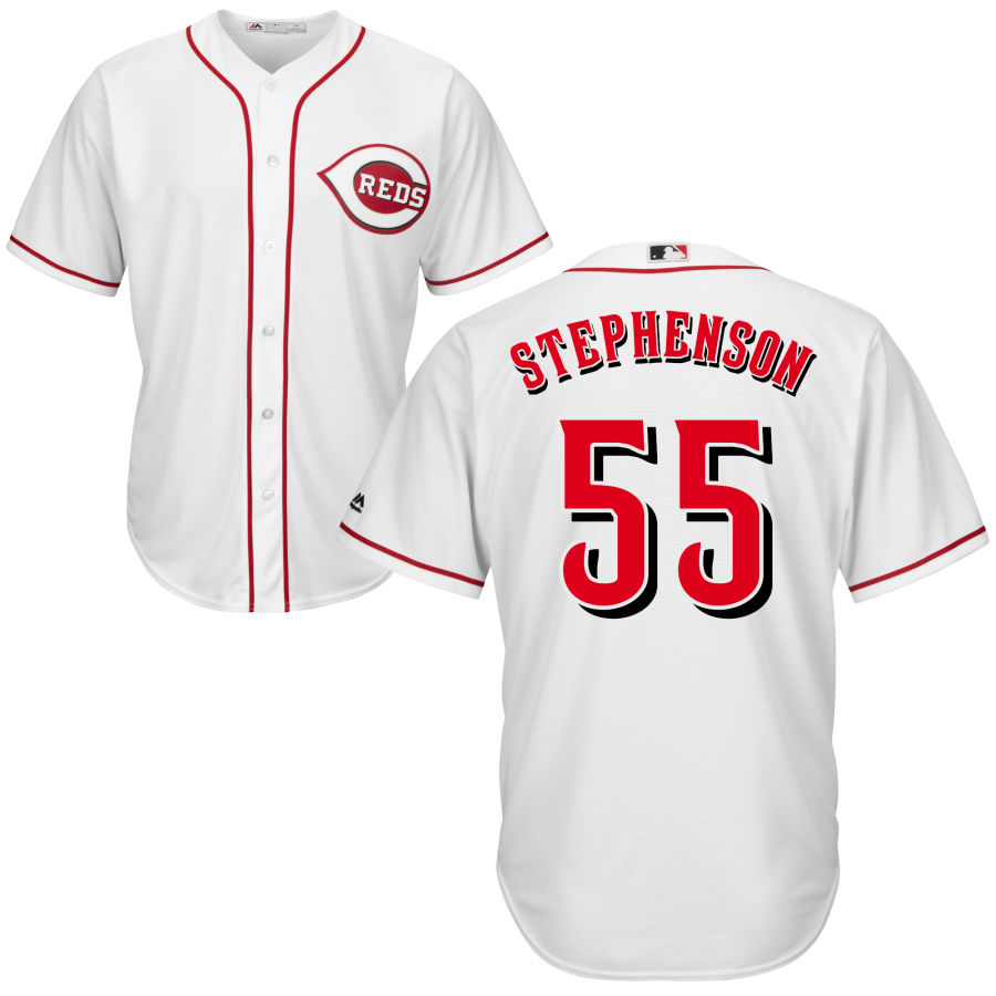 Cincinnati Reds #55 Robert Stephenson Majestic Cool Base Jersey White Cincinnati Reds #55 Robert Stephenson Majestic Cool Base Jersey White