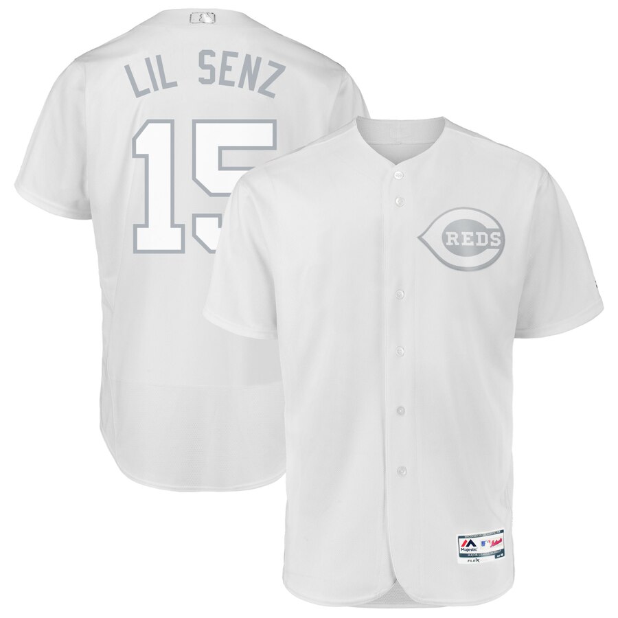 Cincinnati Reds #15 Nick Senzel Lil Senz Majestic 2019 Players' Weekend Flex Base Authentic Player Jersey White