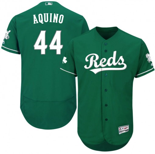 Cincinnati Reds #44 Aristides Aquino Majestic St. Patrick's Day Flex Base Authentic Collection Celtic Player Jersey Green Cincinnati Reds #44 Aristides Aquino Majestic St. Patrick's Day Flex Base Authentic Collection Celtic Player Jersey Green