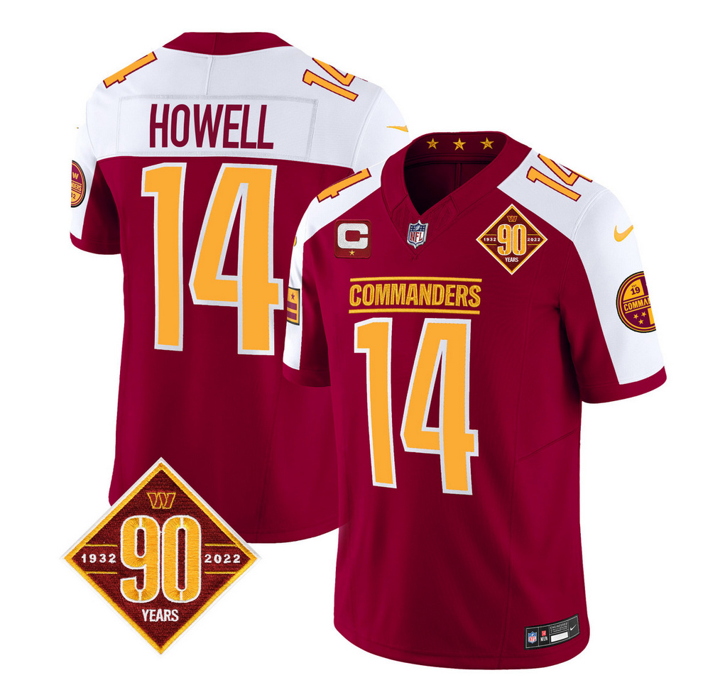 Men's Washington Commanders #14 Sam Howell Burgundy/White 2023 F.U.S.E. 90th Anniversary Vapor Limited Stitched Football Jersey