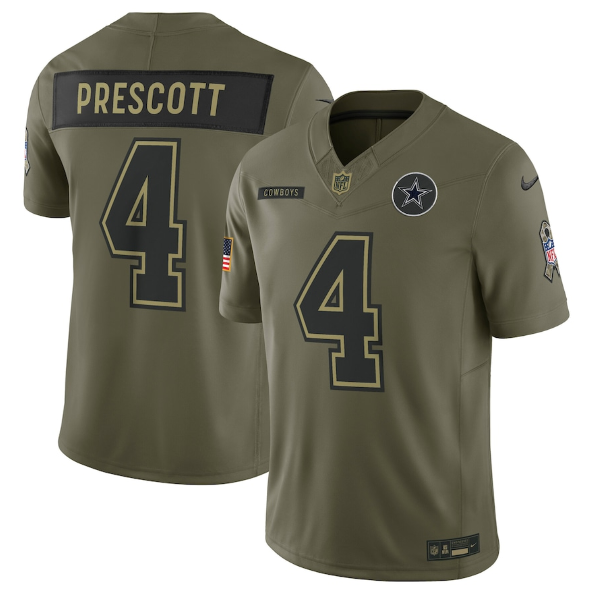 Men's Dallas Cowboys #4 Dak Prescott Olive 2025 Salute to Service Limited Stitched Football Jersey Men's Dallas Cowboys #4 Dak Prescott Olive 2025 Salute to Service Limited Stitched Football Jersey