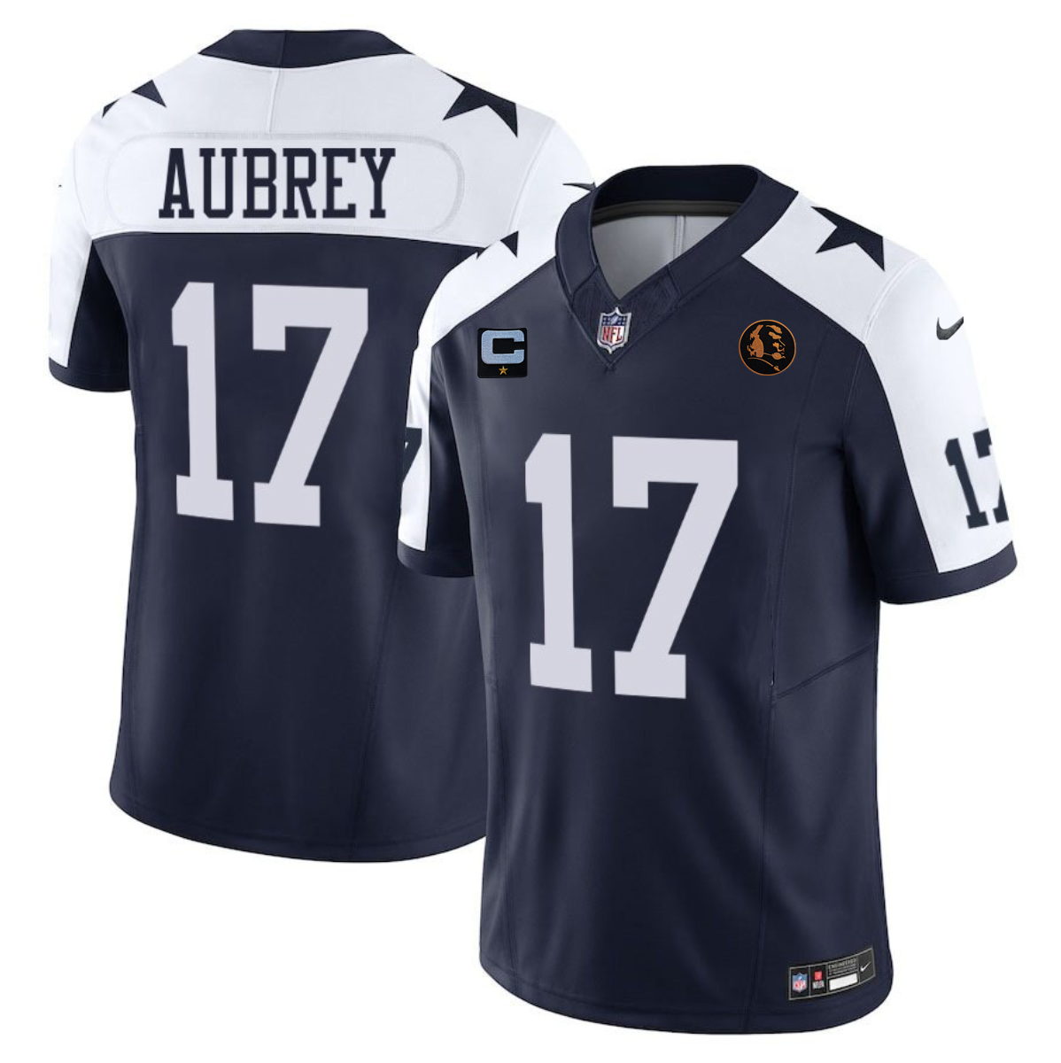 Men's Dallas Cowboys #17 Brandon Aubrey Navy 2023 F.U.S.E. With John Madden Patch And 1-Star C Patch Thanksgiving Vapor Limited Stitched Football Jersey Men's Dallas Cowboys #17 Brandon Aubrey Navy 2023 F.U.S.E. With John Madden Patch And 1-Star C Patch Thanksgiving Vapor Limited Stitched Football Jersey