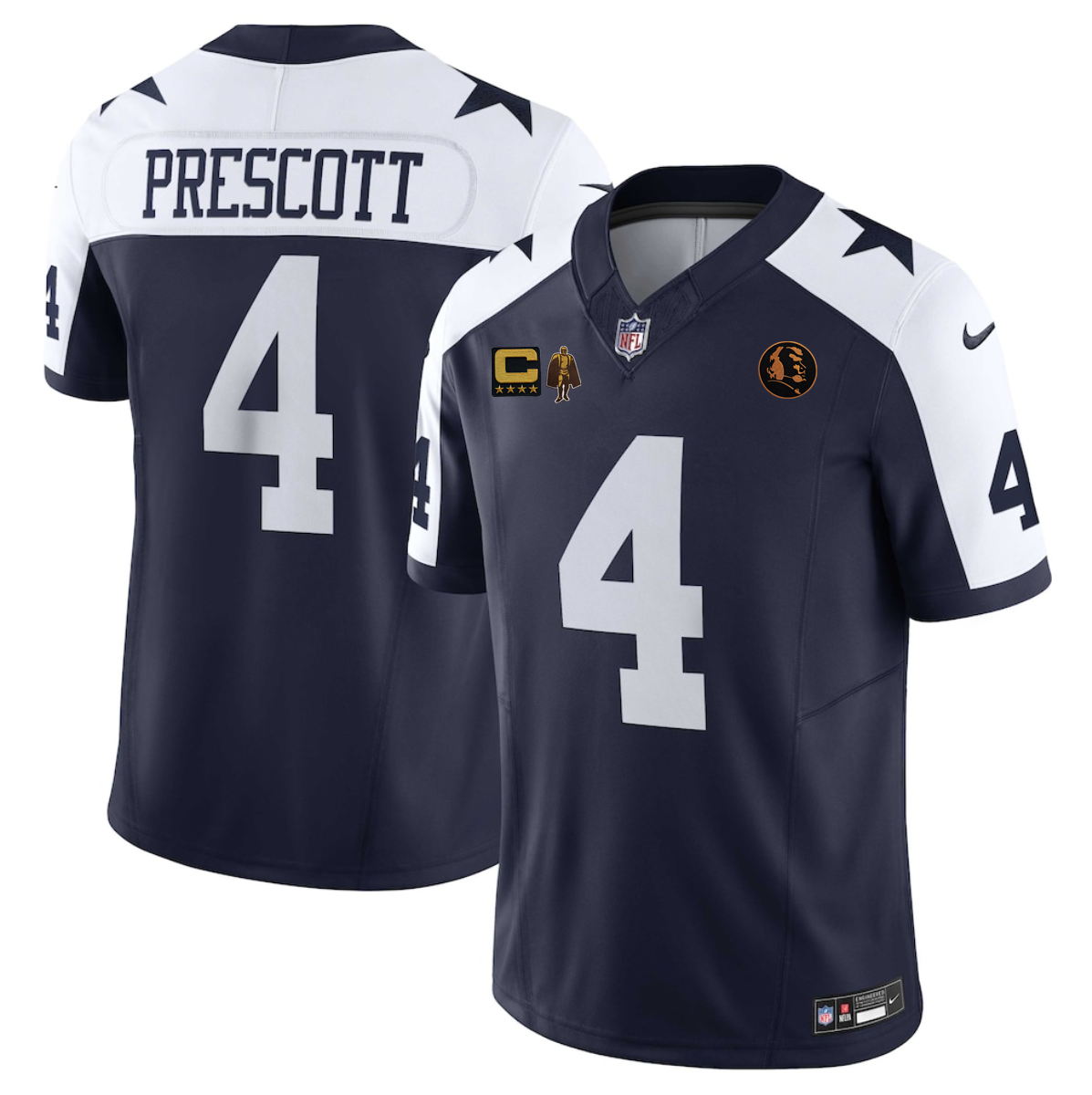Men's Dallas Cowboys #4 Dak Prescott Navy 2025 F.U.S.E. With John Madden Patch, Walter Payton Patch And 4-Star C Patch Thanksgiving Vapor Limited Stitched Football Jersey Men's Dallas Cowboys #4 Dak Prescott Navy 2025 F.U.S.E. With John Madden Patch, Walter Payton Patch And 4-Star C Patch Thanksgiving Vapor Limited Stitched Football Jersey