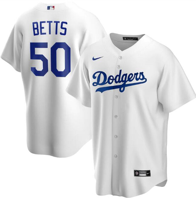 Men's Los Angeles Dodgers #50 Mookie Betts White MLB Cool Base Stitched Jersey Men's Los Angeles Dodgers #50 Mookie Betts White MLB Cool Base Stitched Jersey