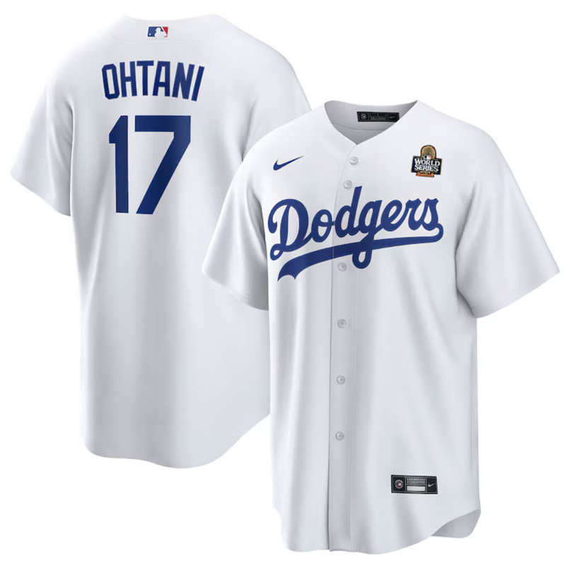 Men's Los Angeles Dodgers #17 Shohei Ohtani White 2024 World Series Cool Base Stitched Baseball Jersey Men's Los Angeles Dodgers #17 Shohei Ohtani White 2024 World Series Cool Base Stitched Baseball Jersey