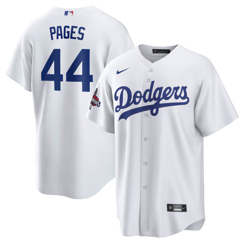 Men's Los Angeles Dodgers #44 Andy Pages White 2024 World Series Cool Base Stitched Baseball Jersey Men's Los Angeles Dodgers #44 Andy Pages White 2024 World Series Cool Base Stitched Baseball Jersey