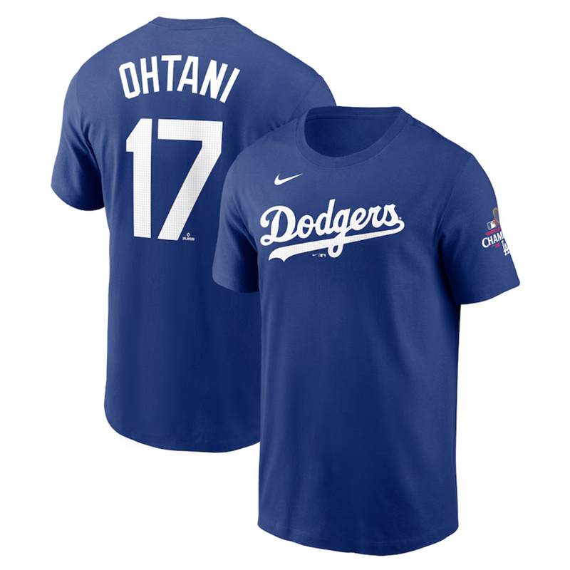 Men's Los Angeles Dodgers #17 Shohei Ohtani Royal 2024 World Series Champions Name & Number T-Shirt Men's Los Angeles Dodgers #17 Shohei Ohtani Royal 2024 World Series Champions Name & Number T-Shirt
