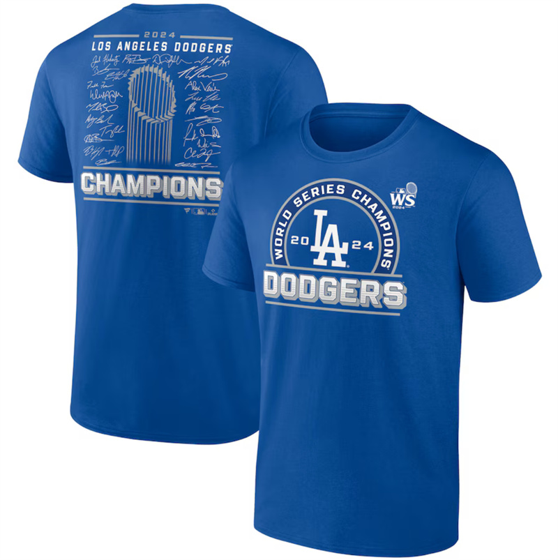 Men's Los Angeles Dodgers Royal 2024 World Series Champions Signature Roster T-Shirt Men's Los Angeles Dodgers Royal 2024 World Series Champions Signature Roster T-Shirt
