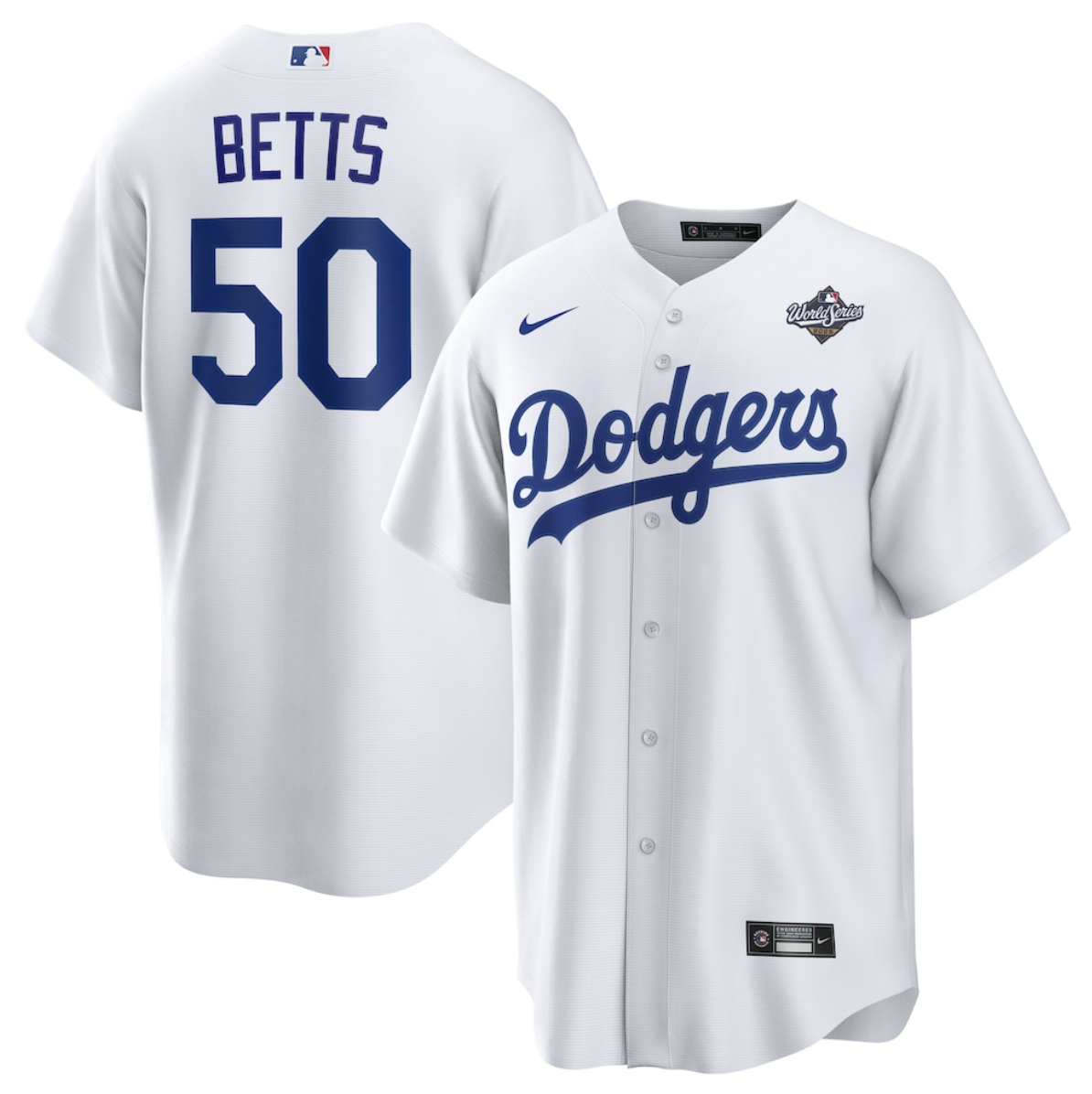 Men's Los Angeles Dodgers #50 Mookie Betts White 2025 World Series Home Cool Base Stitched Baseball Jersey Men's Los Angeles Dodgers #50 Mookie Betts White 2025 World Series Home Cool Base Stitched Baseball Jersey